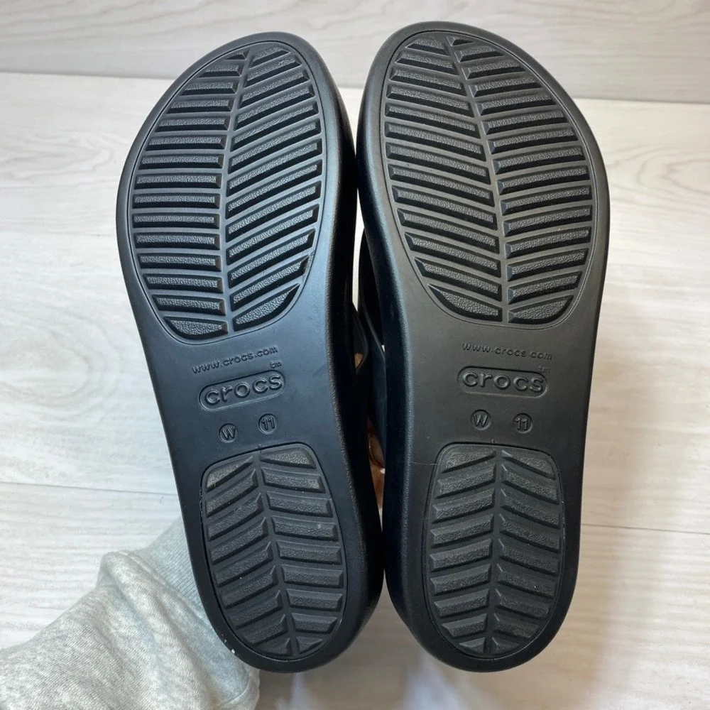 Crocs Womens 11 LiteRide 360 Platform Flip Flop Sandals Black Foam Wedge Casual